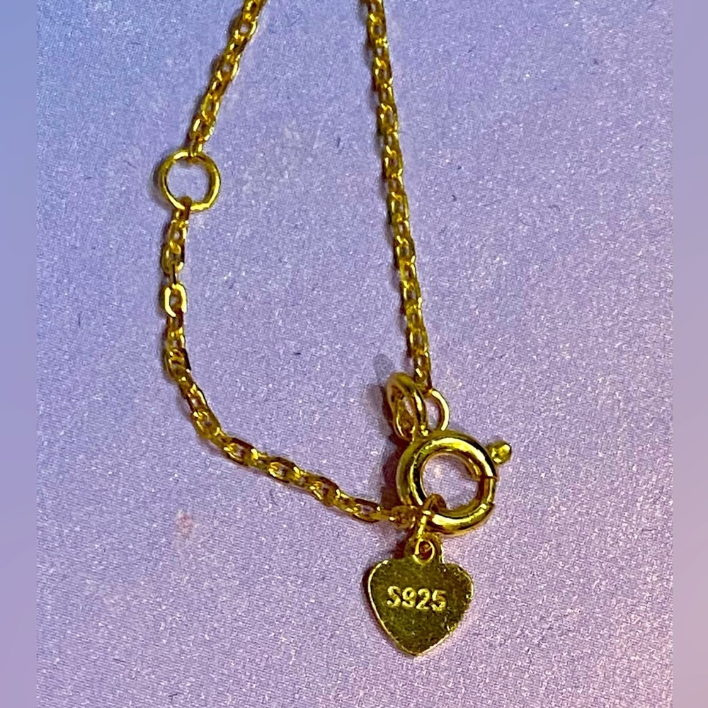 925 Sterling Silver 14k Gold Necklace Heart Shape pendant - Picture 6 of 12
